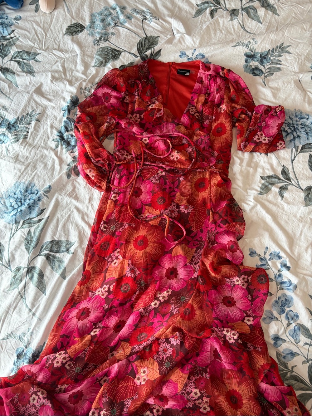 Maison Tara Pink and Red Floral Wrap Dress